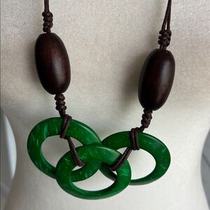 Paparazzi green/brown statement necklace and earrings, wooden with cord